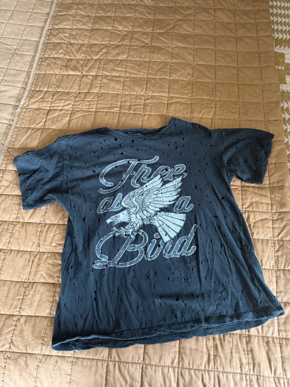 Distressed Navy 'Free as a Bird' Graphic Short-Sleeve Tee